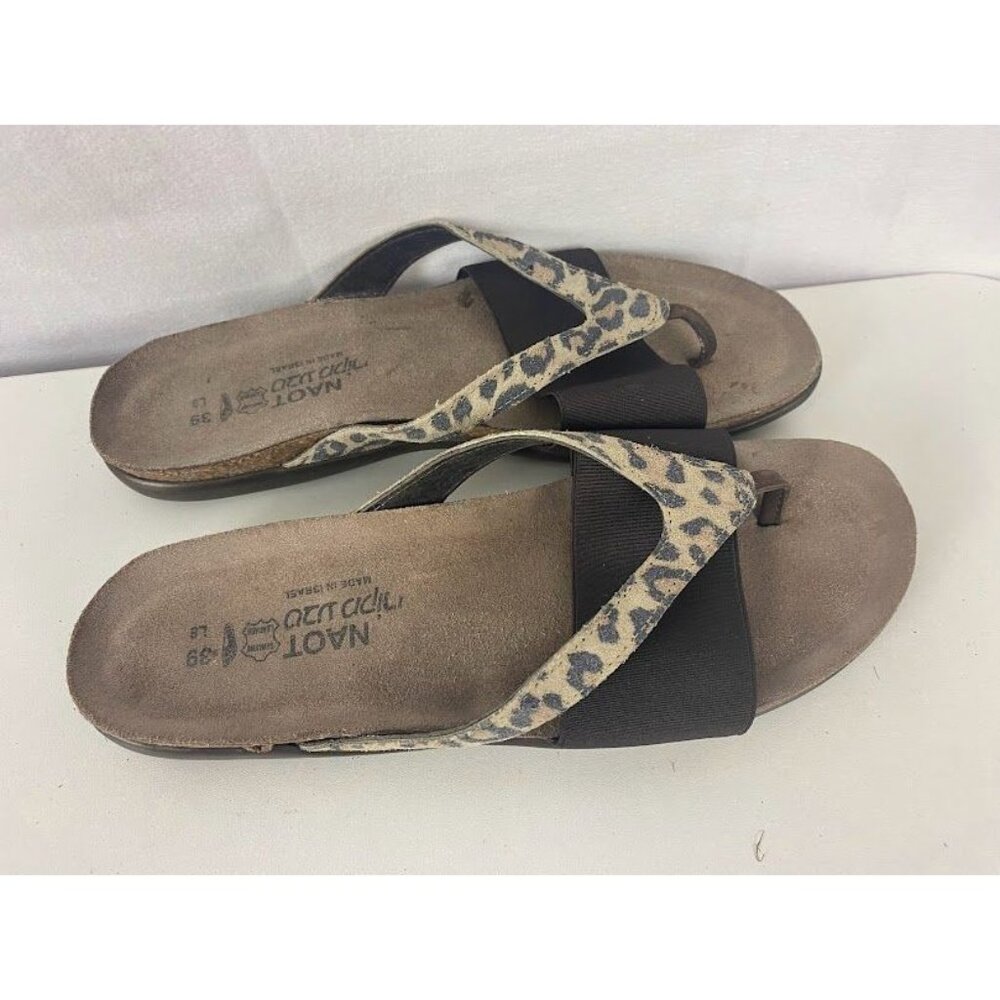 Naot Cheetah Brown Leather Sandal Flip Flops Thongs Women's SZ 8 - Picture 2 of 6